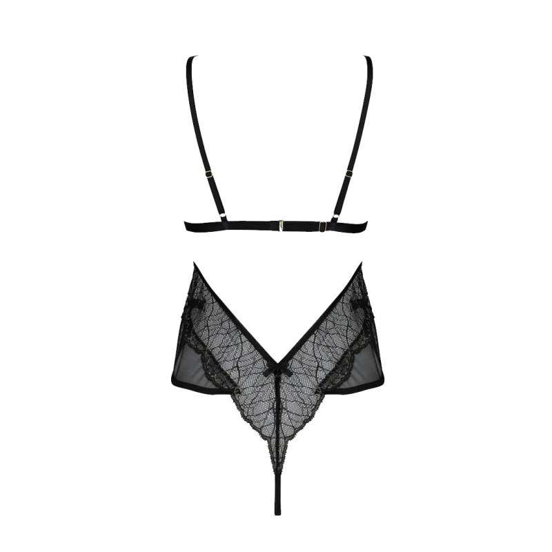 Боди Passion AMBERLY BODY 4XL/5XL Черный, асимметричный крой, кружевной лиф, золотая нить