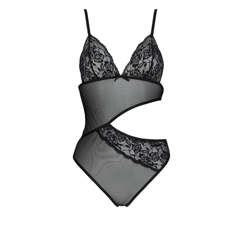 Боді з ажурним ліфом Passion CHRISTA BODY 2XL/3XL, чорний колір