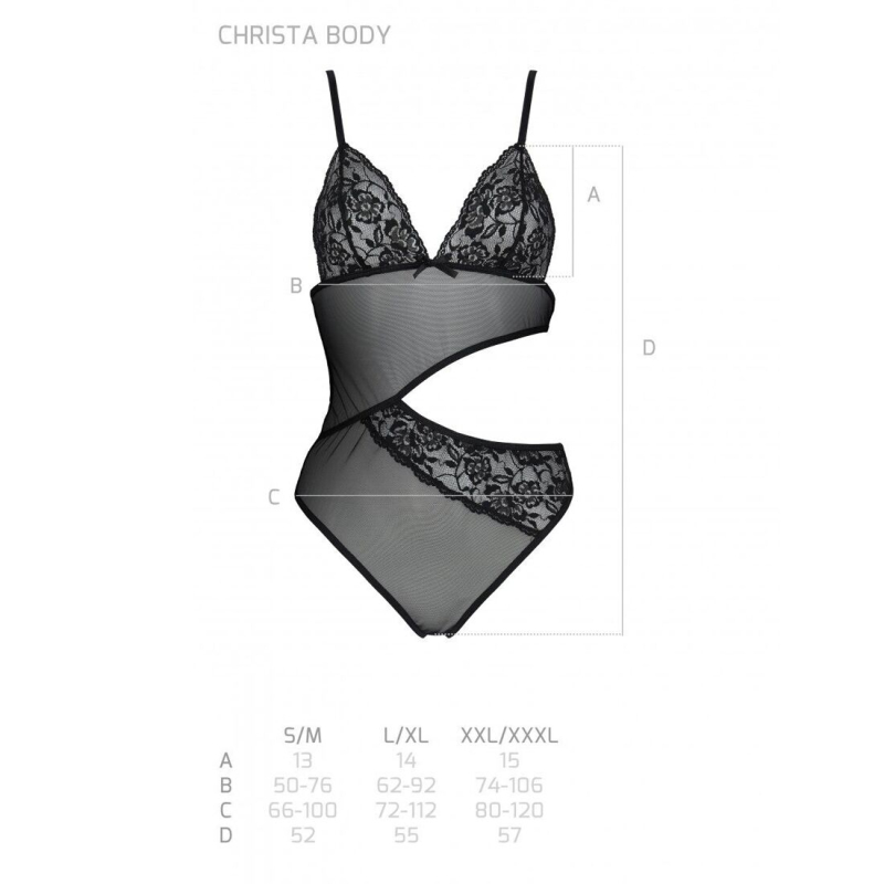 Боді з ажурним ліфом Passion CHRISTA BODY 2XL/3XL, чорний колір