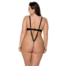 Боді з екошкіри Passion CELINE BODY 6XL/7XL Чорний, з доступом, відкритий