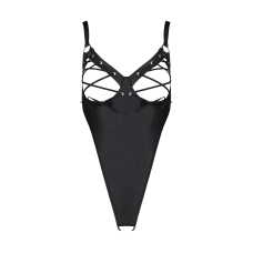 Боді з екошкіри Passion CELINE BODY 6XL/7XL Чорний, з доступом, відкритий