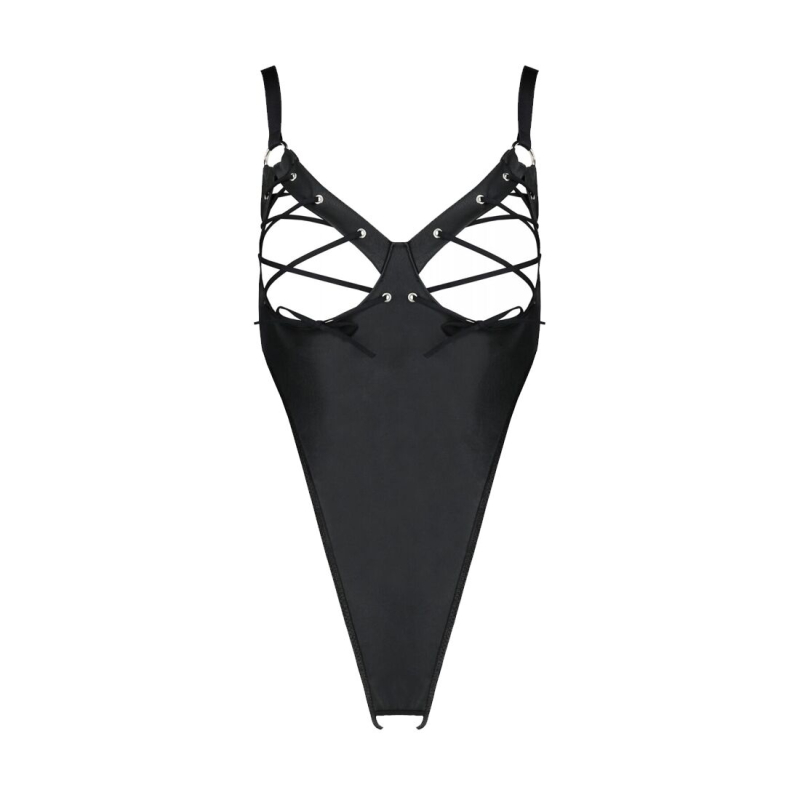 Боді з екошкіри Passion CELINE BODY 6XL/7XL Чорний, з доступом, відкритий
