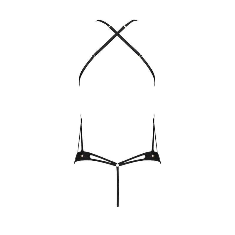 Боді з відкритим доступом Passion TASMINA BODY L/XL Чорний, екошкіра, шнурівки, ажурні мережива