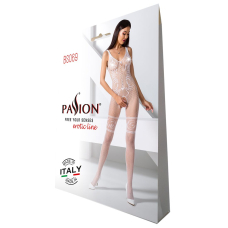 Бодістокінг Passion BS069 Білий, комбінезон, імітація панчох і боді