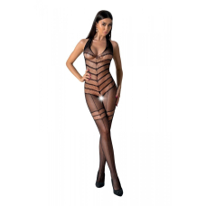 Бодістокінг з плетінням на животику Passion BS100 One Size, чорний колір, декоративний шов, з доступом