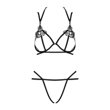 Эротический комплект со стропами Obsessive Badossa 2–pcs set S/M, черный, с доступом, бюстгальтер, стринг