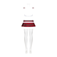 Эротический костюм школьницы с мини-юбкой Obsessive Schooly 5pcs S/M – красный/белый