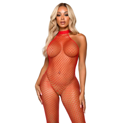 Эротический сетчатый бодистокинг Leg Avenue Racer neck bodystocking Красный