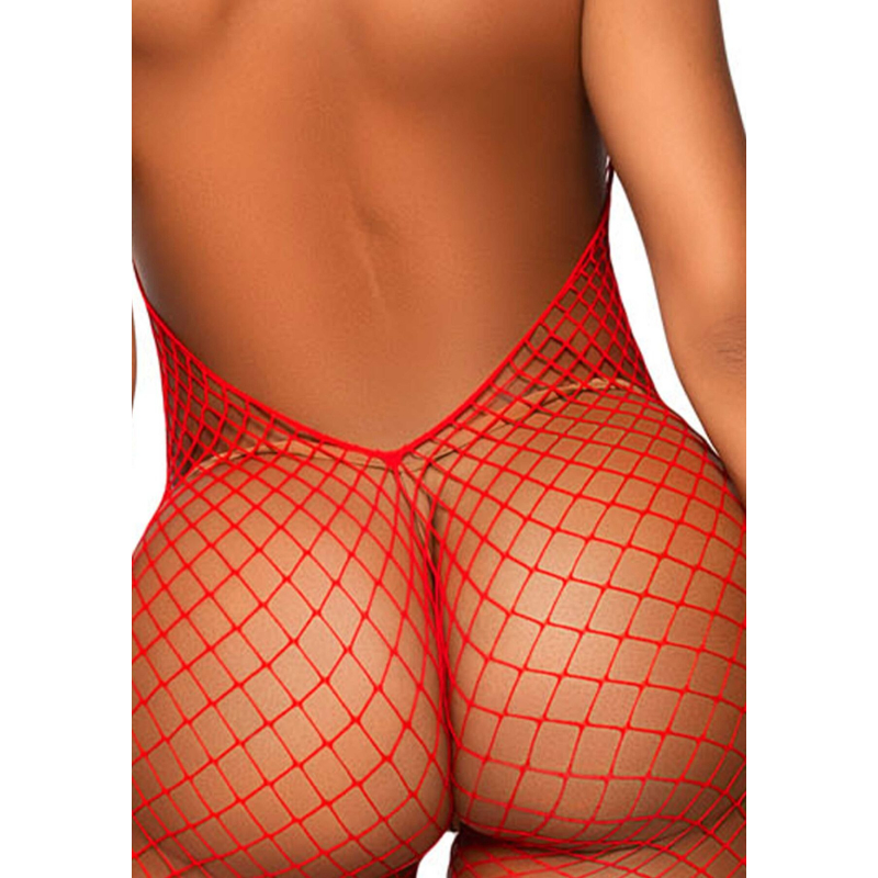 Эротический сетчатый бодистокинг Leg Avenue Racer neck bodystocking Красный