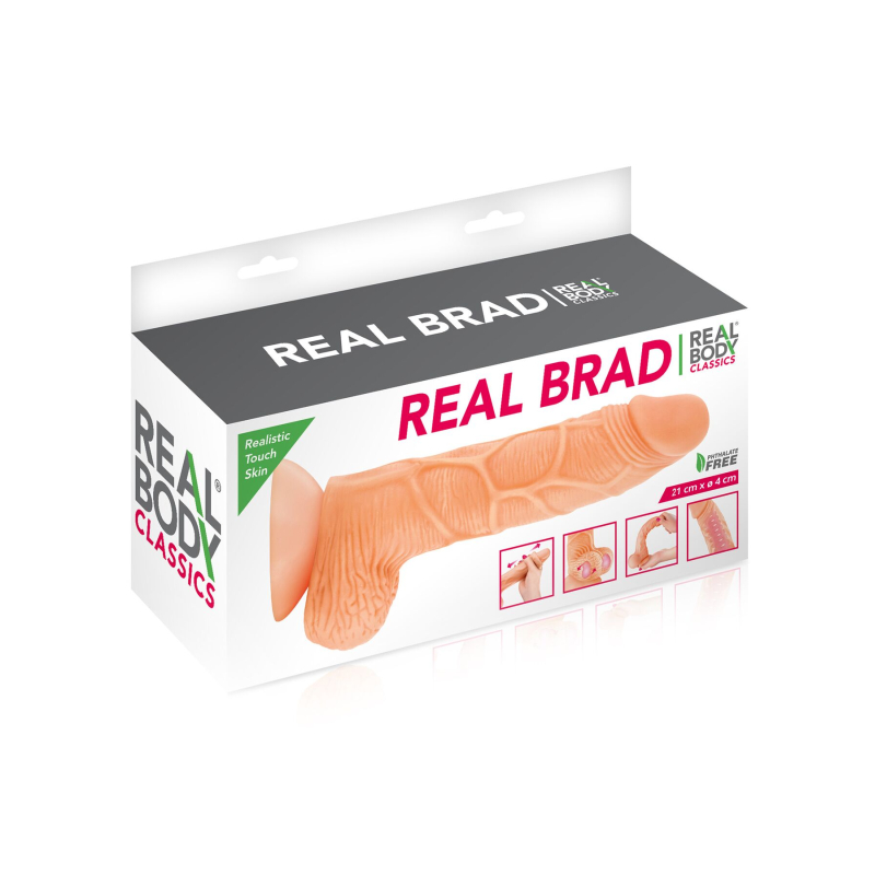 Фалоімітатор із рухомою крайньою плоттю Real Body – Real Brad, довжина 20.2 см, діам. 4.5 см, TPE