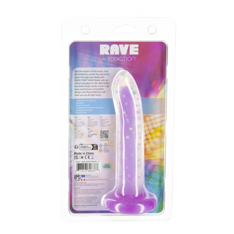 Фалоімітатор, що світиться в темряві, ADDICTION Rave, Purple Confetti, довжина 20.3 см