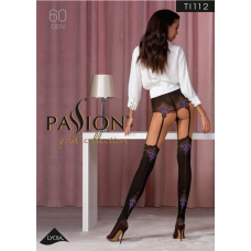 Колготки з ефектом панчох на підв'язках PassionTI112 1/2 (60/20 den), nero–violet