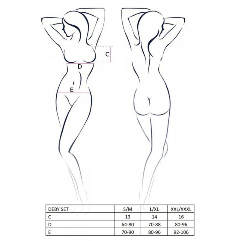 Комплект білизни під латекс Passion DEBY SET S/M, чорний колір, ліф, мініспідничка, стрінги