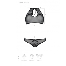Комплект: бра, трусики з ажурним декором та відкритим кроком Passion URSULA SET 2XL/3XL, чорний колір