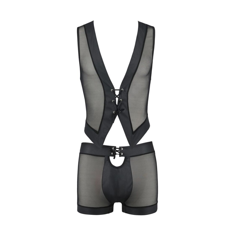 Комплект мужского белья на шнуровке Passion 053 SET WILLIAM 2XL/3XL Черный цвет, жилет, боксеры