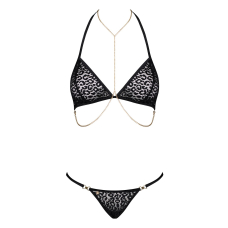 Комплект із ланцюжками Obsessive Pantheria 2–pcs set Чорний S/M, бюстгальтер, трусики