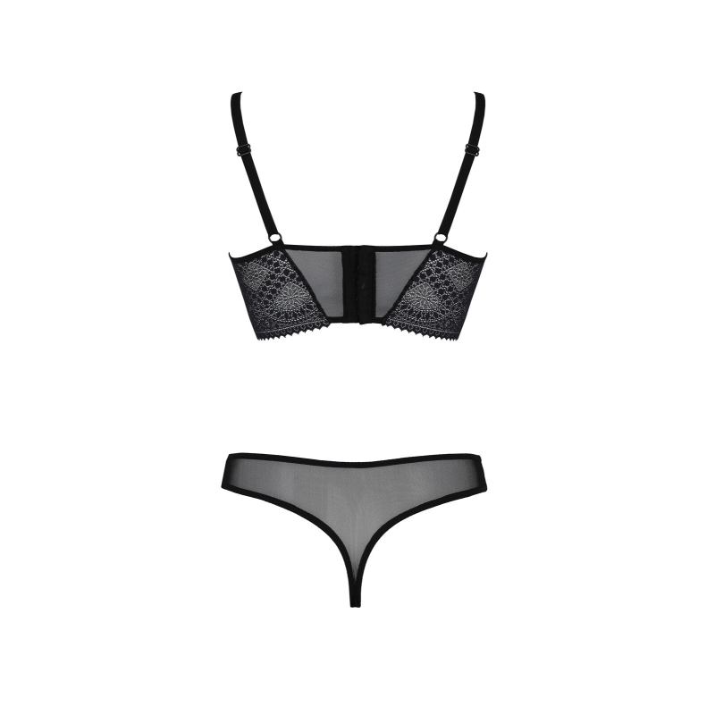 Комплект Passion DROSERA SET Чорний, 2XL/3XL, сітка+мереживо, бюстьє та трусики танга