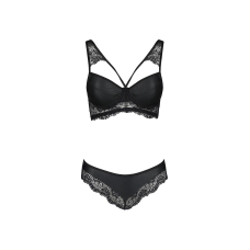 Комплект з еко–шкіри та мережива Passion LOONA SET S/M, чорний колір, бра і трусики