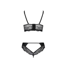 Комплект з еко–шкіри та мережива Passion LOONA SET S/M, чорний колір, бра і трусики
