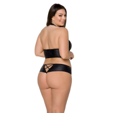 Комплект з екошкіри Passion NANACY BIKINI 4XL/5XL Чорний, бра та трусики з імітацією шнурівки