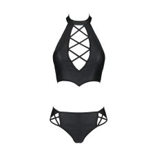 Комплект з екошкіри Passion NANACY BIKINI 4XL/5XL Чорний, бра та трусики з імітацією шнурівки