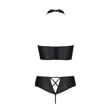 Комплект з екошкіри Passion NANACY BIKINI 4XL/5XL Чорний, бра та трусики з імітацією шнурівки