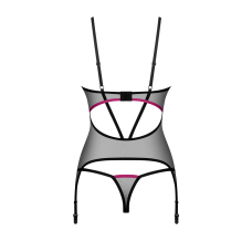 Корсет Obsessive Novenes corset & thong, XS/S, прозорий, відкрита спина, стрінги в комплекті