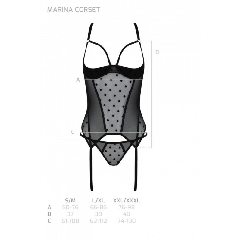 Корсет Passion MARINA CORSET, L/XL, чорний колір, з відкритими чашками