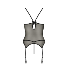 Корсет з пажами Passion MELANIA CORSET 2XL/3XL, чорний колір, трусики, напівпрозорий