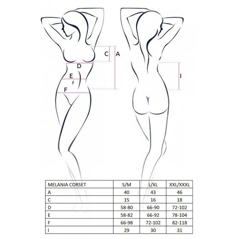 Корсет з пажами Passion MELANIA CORSET 2XL/3XL, чорний колір, трусики, напівпрозорий
