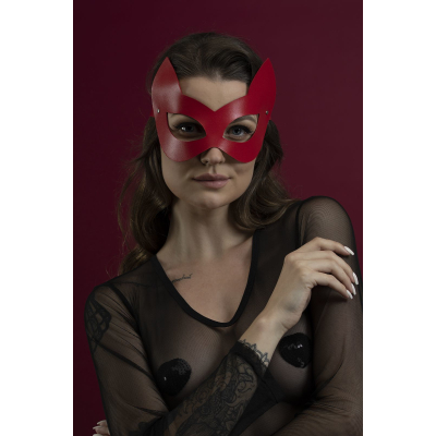 Маска кішечки Feral Feelings – Kitten Mask, натуральна шкіра, червона