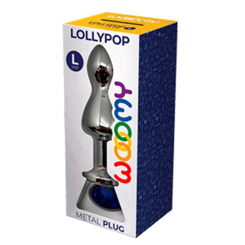 Металлическая анальная пробка Wooomy Lollypop Double Ball Metal Plug Blue L, диаметр 3.5 см, длина 10.5 см