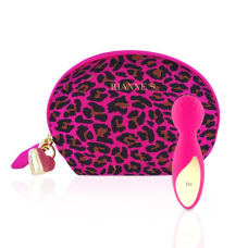 Міні вібромасажер – RIANNE S Lovely Leopard Pink – 3 рівні + 7 ритмів, косметичка-чохол