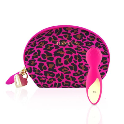 Міні вібромасажер – RIANNE S Lovely Leopard Pink – 3 рівні + 7 ритмів, косметичка-чохол