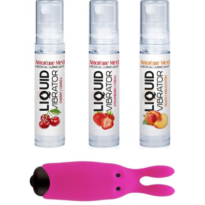 Набор из 3-х вкусов стимулирующего лубриканта Amoreane Med (3х10мл) и виброкуля Adrien Lastic Pink
