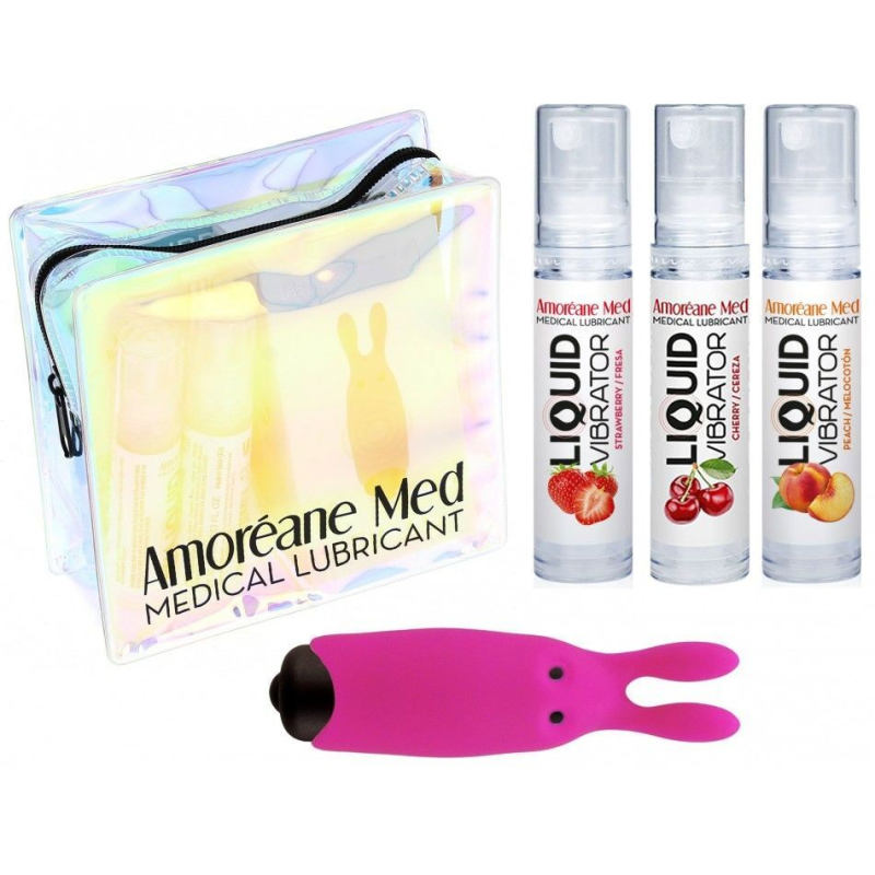 Набор из 3-х вкусов стимулирующего лубриканта Amoreane Med (3х10мл) и виброкуля Adrien Lastic Pink