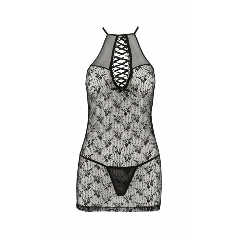 Напівпрозора сорочка Passion AZALIA CHEMISE 2XL/3XL, чорний колір
