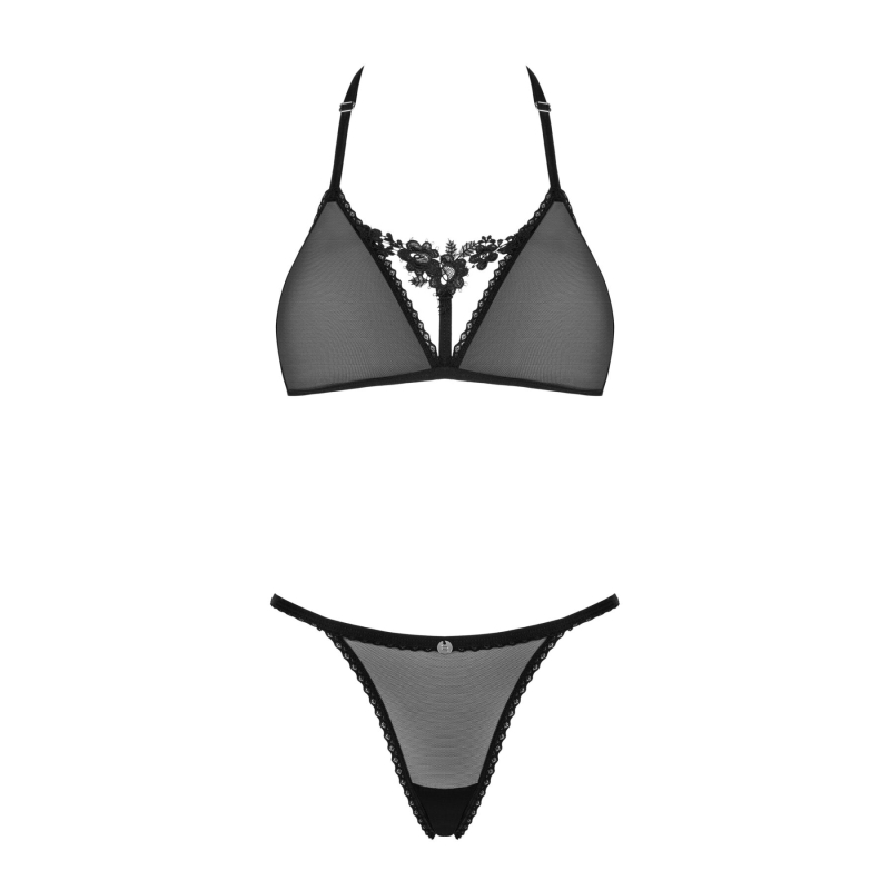 Напівпрозорий комплект Obsessive Celia Noir 2–pcs set XS/S, бюстгальтер, стрінги