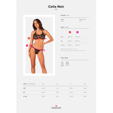 Напівпрозорий комплект Obsessive Celia Noir 2–pcs set XS/S, бюстгальтер, стрінги