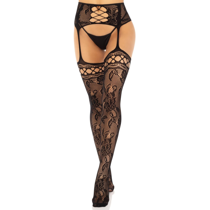 Панчохи Leg Avenue French Rose Backseam Garter Belt Stockings Чорний One Size