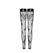 Панчохи Noir Handmade F243 Tulle stockings with patterned flock embroidery – M