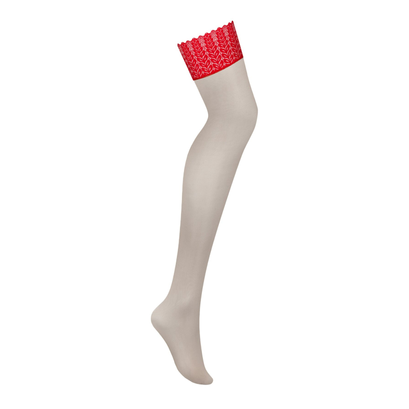 Панчохи Obsessive Ingridia stockings XS/S, бежеві з червоною резинкою