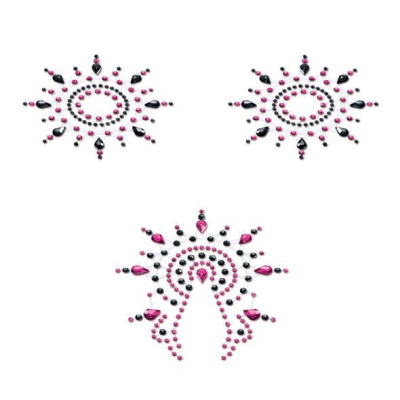 Пестіс з кристалів Petits Joujoux Gloria set of 3 – Black/Pink, прикраса на груди та вульву