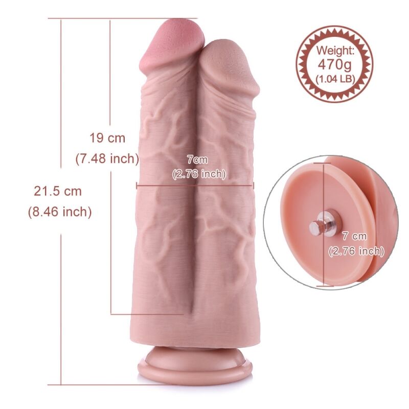 Двойной большой фаллоимитатор для секс-машин Hismith Two Cocks One Hole Silicone Dildo, длина 21.5 см