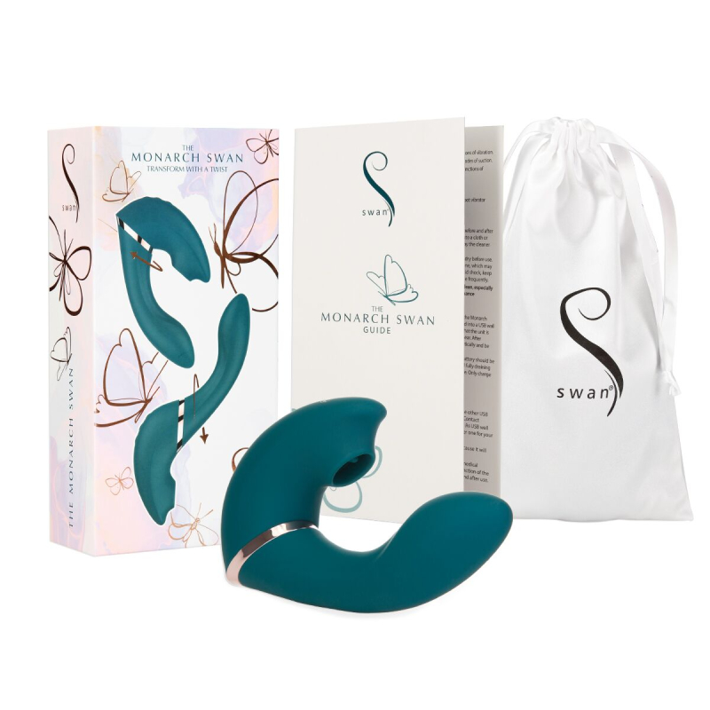 Подвійний вібратор точки G з вакуумною стимуляцією – Swan The Monarch Teal – багатофункціональний