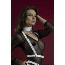 Портупея на груди Feral Feelings – Harness Top, натуральна шкіра, колір білий