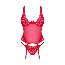 Прозрачный корсет Obsessive Lacelove corset M/L Красный, кружево, подвязки для чулок