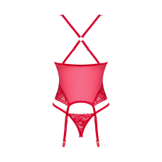 Прозрачный корсет Obsessive Lacelove corset M/L Красный, кружево, подвязки для чулок