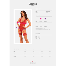 Прозрачный корсет Obsessive Lacelove corset M/L Красный, кружево, подвязки для чулок