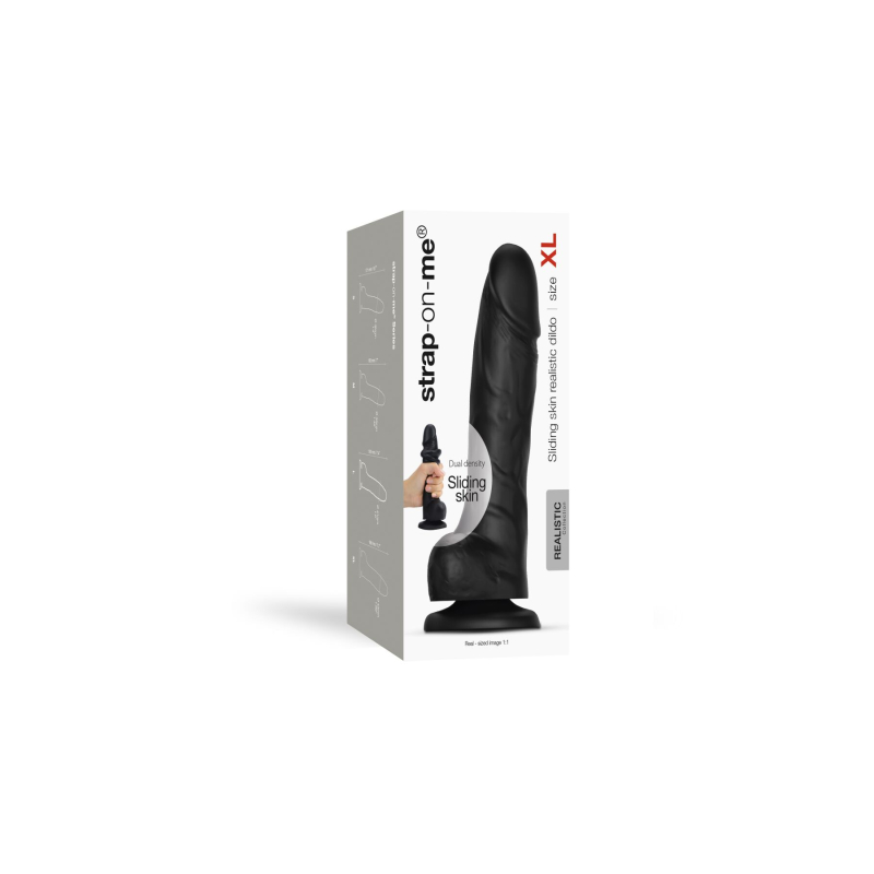 Реалістичний фалоімітатор Strap-On-Me Sliding Skin Realistic Dildo Black XL, ефект рухливої шкіри, довжина 19.8 см